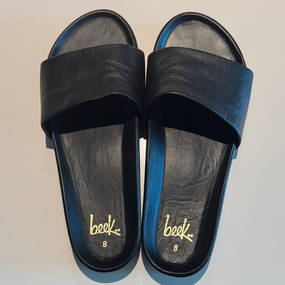 Beek Gallito Black Leather Slide Sandals 8m